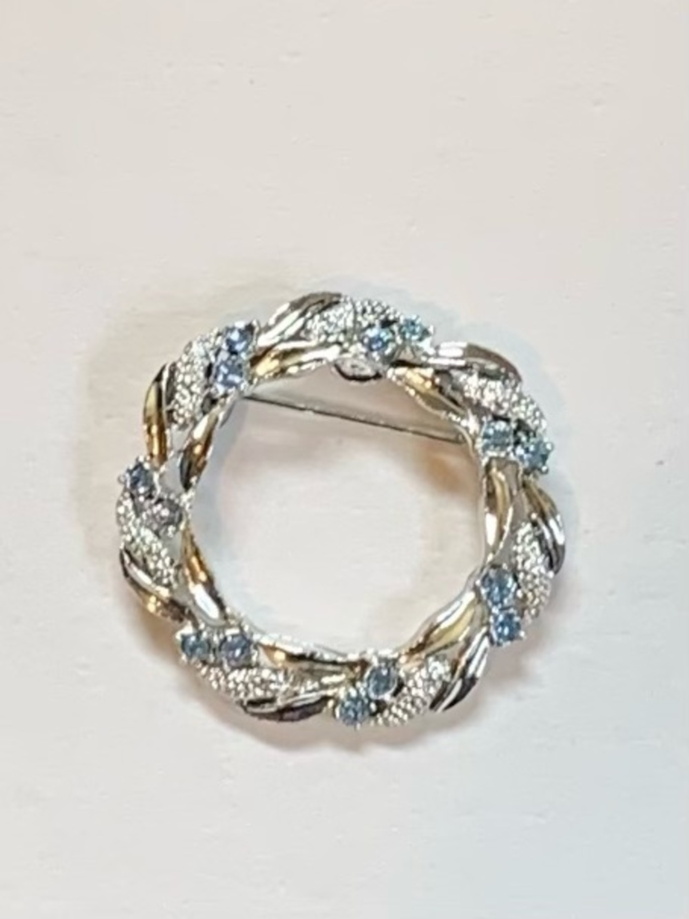 Gerry's Silver-Tone Wreath Brooch with Blue Rhinestones